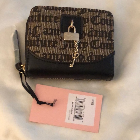 Juicy Couture Taupe Dark Brown Eastside Westside Small ZA Wallet Lock & Key NWT - Picture 3 of 16